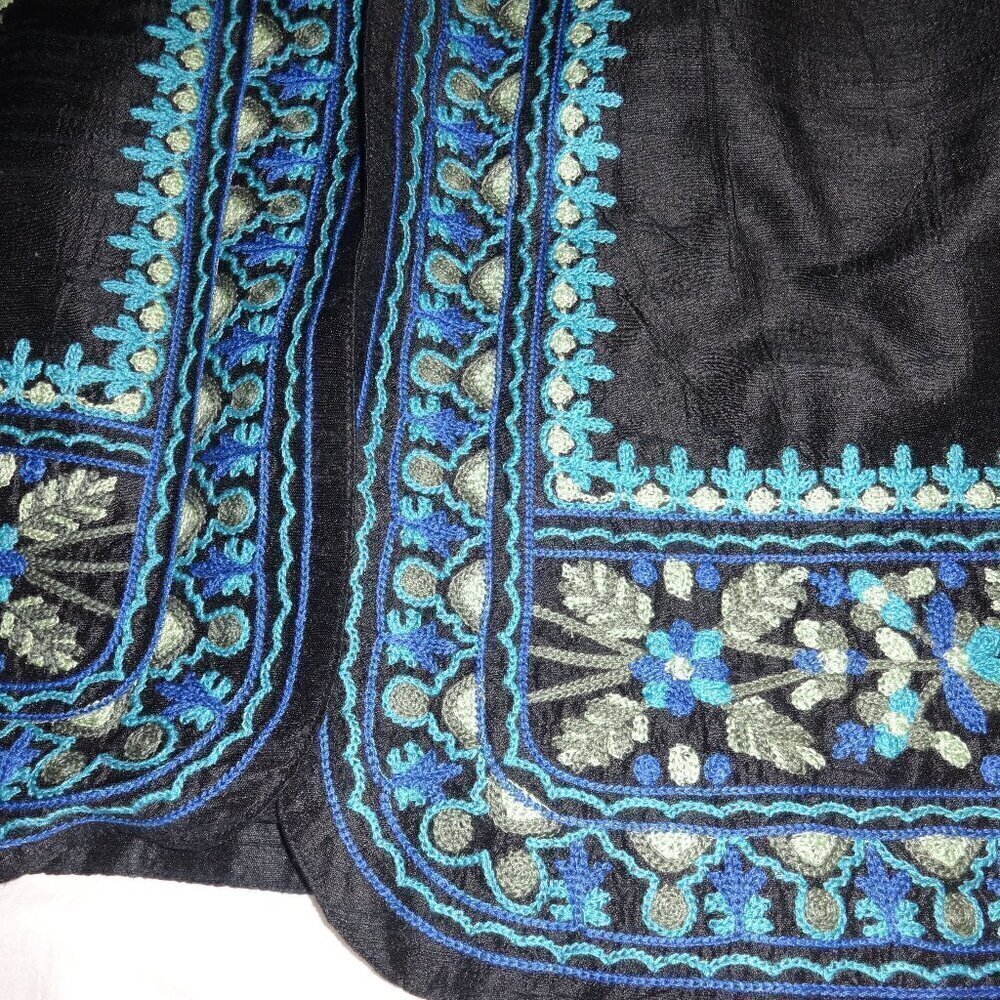Norm Thompson Silk Black and Blue Floral Blazer 2x - Picture 7 of 16